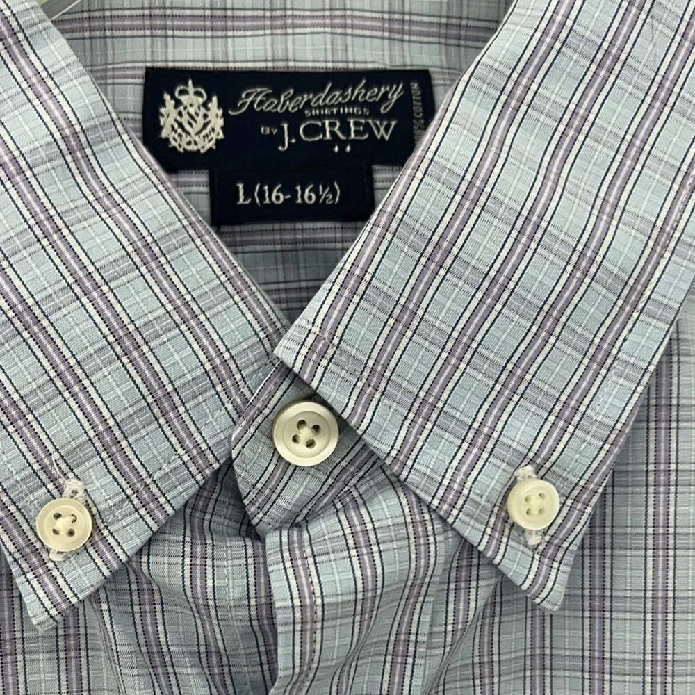 J. Crew Haberdashery Men's Blue Purple Check Button-Down Shirt size L Neck 16.5